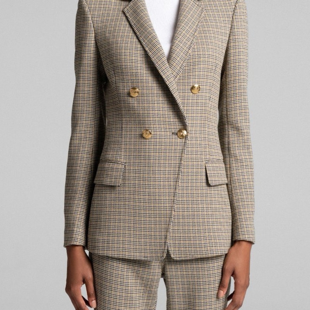 ALC Sedgwick Green Yellow Plaid Gold Double Breasted Blazer Preppy Fall Tailored - Picture 14 of 16